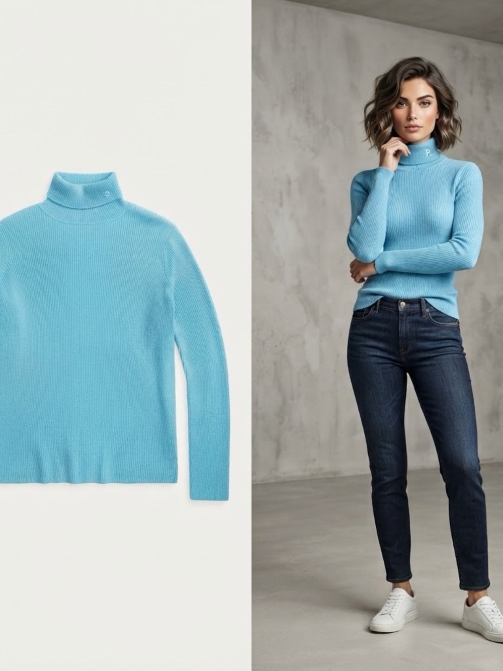 Ralph Lauren Sky Blue Ribbed Turtleneck Sweater Large